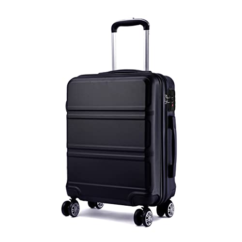 Kono Koffer Trolley Hartschale Handgepäck Zwillingsrollen Leichtgewicht ABS Kabinentrolley Reisekoffer Zahlenschloss 55cm(schwarz)