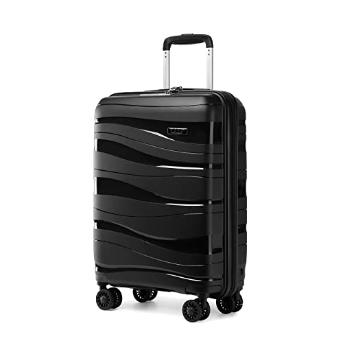 KONO Trolley Koffer Mittelgroß Leicht Hartschalenkoffer Reisekoffer mit 4 Rollen und TSA Schloss, 66x46x26cm, 70Liter, Zwillingsrollen Polypropylen Rollkoffer (Schwarz, L)