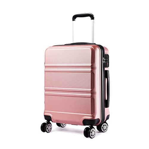 KONO Koffer Trolleys Handgepäck 55cm Leicht Hartschalenkoffer Reisekoffer mit 4 Rollen und TSA Schloss, 55x40x22cm, 39Liter, Zwillingsrollen Rollkoffer, ABS Hartschale (Rosegold, M)