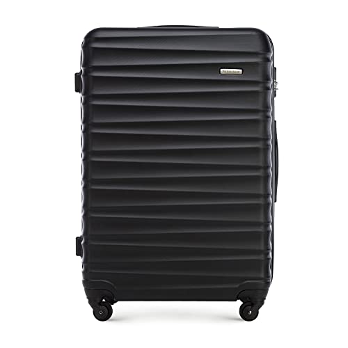 WITTCHEN Reisekoffer Rollkoffer Trolley Großer Koffer Handgepäck Hartschale aus ABS mit 4 Spinner-Rollen Zahlenschloss Teleskopgriff Groove Line Größe L Schwarz