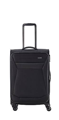 travelite 4-Rad Koffer Größe M Weichschale, Gepäck Serie CHIOS mit Dehnfalte + Kantenschutz, Trolley in zeitloser Optik, 67 cm, 60 - 66 Liter, Schwarz