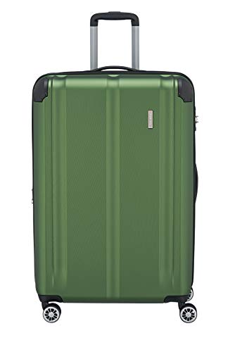 Travelite 4-Rad Koffer L mit TSA Schloss + Dehnfalte, Gepäck Serie CITY: Robuster Hartschalen Trolley mit kratzfester Oberfläche, 073049-80, 77 cm, 113 Liter (erweiterbar auf 124 L), Grün