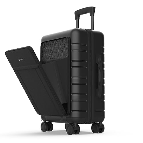 NUMADA – Handgepäck Koffer Trolley (56x37x23,5cm) UpFly T21 mit 15-Zoll-Laptopfach, TSA-Verschluss und USB-Aufladung. Hartschalenkoffer mit 4 360°-Rädern und Mehreren Innenfächern | Schwarz