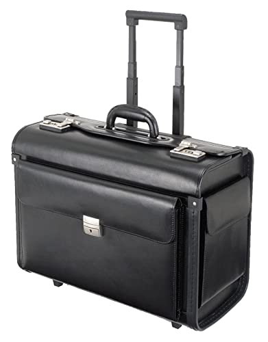 Alassio 92301 - Pilotenkoffer SILVANA, aus Lederimitat, ca. 48 x 39,5 x 23 cm, mit 2 Rollen, schwarz