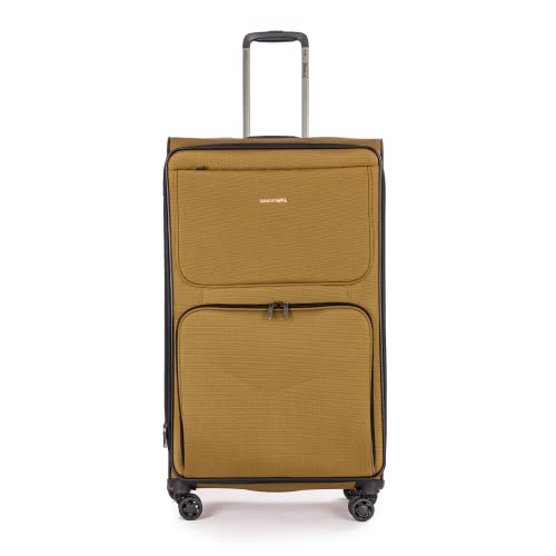 Stratic Bendigo Light + Koffer Weichschale Reisekoffer Trolley Rollkoffer groß, TSA Kofferschloss, 4 Rollen, Erweiterbar, Größe L, Senf