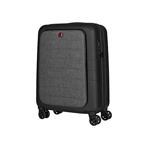 WENGER Syntry Handgepäck Trolley mit Laptop- und Tablet-Fach, Notebook bis 14 Zoll, Tablet bis 10 Zoll, 36 (44) l, Hartschale, Damen Herren, Business-Reisen Urlaub, Schwarz/Graumeliert, 610163