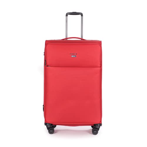 Stratic Light + Koffer Weichschale Reisekoffer Trolley Rollkoffer groß, TSA Kofferschloss, 4 Rollen, Erweiterbar, Größe L, Rot