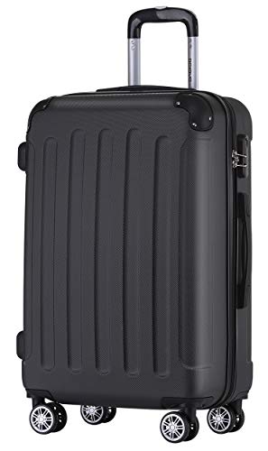 BEIBYE Hartschalenkoffer L 66 cm – mittelgroßer Reisekoffer, leicht, robust, ABS, 360° Doppelrollen, Zahlenschloss, Schwarz