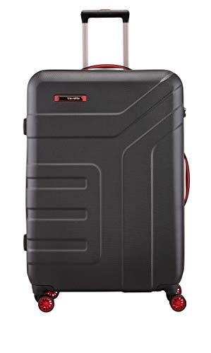 Travelite 4 Rad Koffer Größe L mit TSA Schloss, Gepäck Serie VECTOR: Robuster Hartschalen Trolley in stylischen Farben, 072049-01, 77 cm, 103 Liter, schwarz/rot