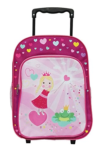 Idena 22047 - Rucksack Trolley mit 2 Rollen für Kinder, pink mit Prinzessinnen Motiv, als Handgepäckskoffer, Schultrolley und Kinderrucksack, ca. 40 x 28 x 17 cm