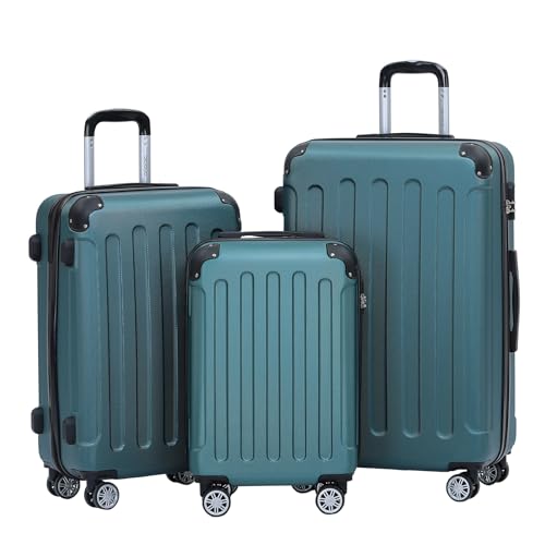 BEIBYE 2045 Zwillingsrollen 3tlg. Reisekoffer Koffer Kofferset Trolleys Hartschale in 20 Farben (Dunkelgrün)