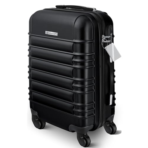 KESSER® Reisekoffer Hartschalen-Koffer Inkl. Kofferwaage + Gepäckanhänger Trolley Gepäck Rollkoffer Zahlenschloss 4 Rollen ABS-Hartschale Teleskopgriff (Schwarz, Handgepäck 55cm - 55L)