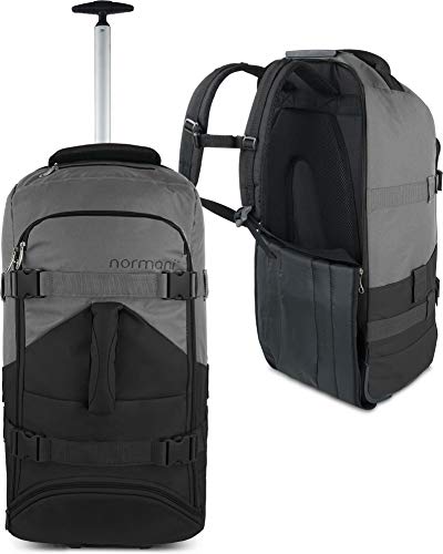 normani Backpacker Reisetaschen-Rucksack mit Trolleyfunktion - Trolley mit Frontloader Funktion und vielen Taschen 60 Liter Farbe Schwarz/Grau