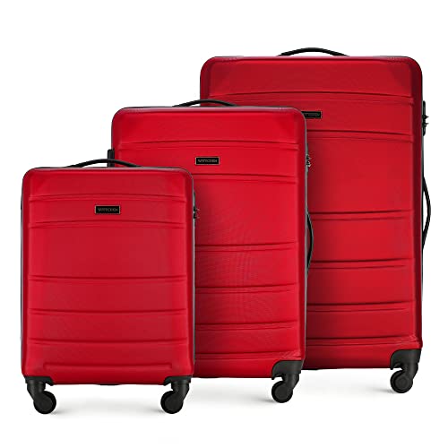 WITTCHEN Koffer-Set 3tlg. Trolley Koffer Reisekoffer aus ABS Hartschalen Kofferset Trolley 4 Rollen Kombinationsschloss Rot 56-3A-65S-35