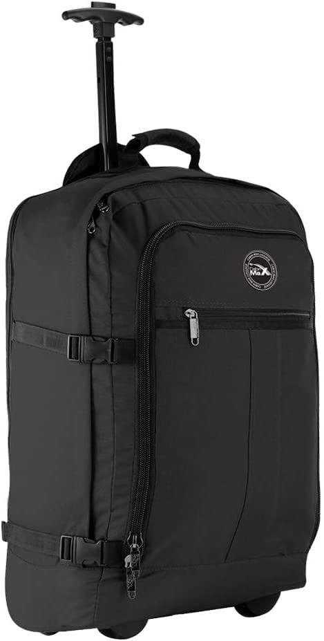 Cabin Max Lyon Hybrid Rucksack Trolley Handgepäck - Freies Handgepäck Größe (44L 55x40x20 cm) Idealer Trolley Handgepäck Rucksack mit Rollen (Schwarz)