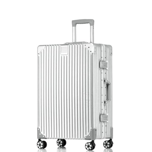 Aoliwei Hartschalen-Koffer Trolley Alu-Rahmen+PC Rollkoffer Reisekoffer Handgepäck Teleskopgriff, TSA, 4 Rollen (Silber, S)