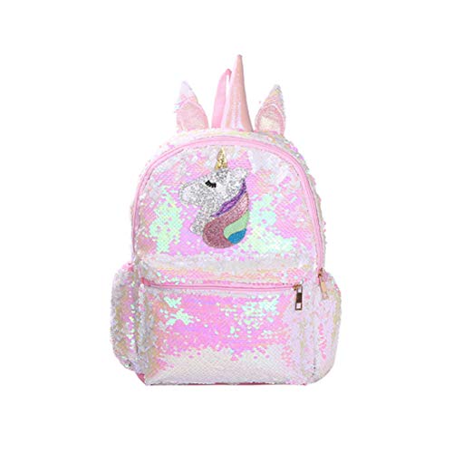 Rosa glänzende Mädchen-Rucksack mit Pailletten-Einhorn-Design, bezaubernde Büchertasche, modische Reise- und Schultasche für Studenten und Mädchen, rose, 24X10X34cm,