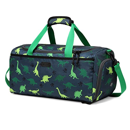 Kinder Duffle Bag, VASCHY Reisetasche für Kleinkinder Kinder Jungen Wasserabweisend Über Nacht Duffel Ballett Tanz Sport Carry On Weekender Bag mit Schuhfach Dry Wet Pocket Grün Dinosaurier