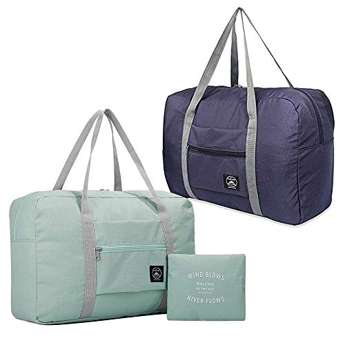 (2er Pack) Faltbare Reisetasche, wasserdichte Handgepäcktasche, leichte Reisetasche für Sport, Fitness, Urlaub (Hellblau, Dunkelblau)