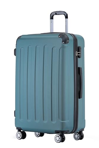 BEIBYE Hartschalenkoffer L 66 cm – mittelgroßer Reisekoffer, leicht, robust, ABS, 360° Doppelrollen, Zahlenschloss, Dunkelgrün