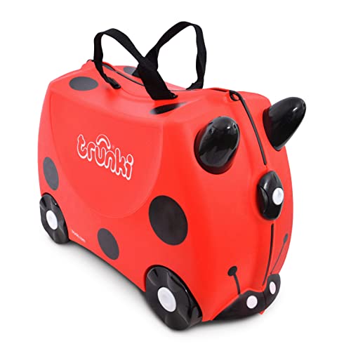 Trunki Handgepäck und Kinderkoffer zum Draufsitzen | Kinder Risen Geschenk für Mädchen und Jungen | Trolley Harley Marienkäfer (Rot)