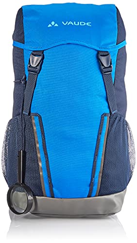 VAUDE Kinderrucksack Jungen & Mädchen Puck blau, komfortabler Wanderrucksack Kinder 14L, Wetterfester Schulrucksack mit Regenhülle & Lupe, viel Stauraum