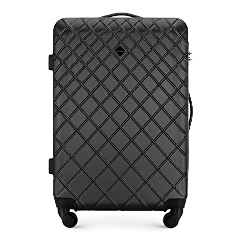 WITTCHEN Reisekoffer Rollkoffer Trolley Mittlerer Koffer Handgepäck Hartschale aus ABS mit 4 Spiner Rollen Zahlenschloss Teleskopgriff Classic line Größe L Schwarz