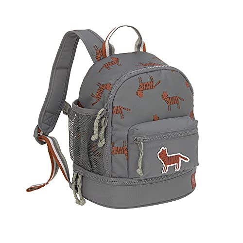 LÄSSIG Kinderrucksack mit Brustgurt Kindergartentasche Kindergartenrucksack 27 cm, 4,5 Liter oben, 1,5 Liter unten, 3 Jahre/Mini Backpack Safari Tiger