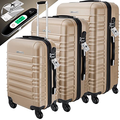 KESSER® 3tlg. Hartschalenkofferset Hartschalenkoffer Reisekoffer Set Reisekofferset Trolley Koffer Inkl. Kofferwaage + Gepäckanhänger Rollkoffer Schloss 4 Rollen ABS-Hartschale Teleskopgriff M-L-XL