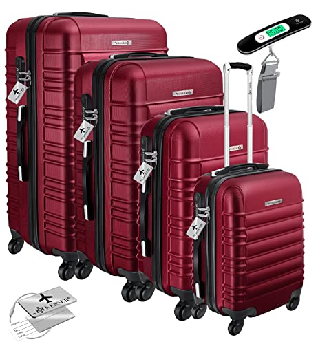KESSER® 4tlg. Hartschalenkofferset Hartschalenkoffer Reisekoffer Set Reisekofferset Trolley Koffer Inkl. Kofferwaage + Gepäckanhänger Rollkoffer Schloss 4 Rollen ABS-Hartschale Teleskopgriff S-M-L-XL