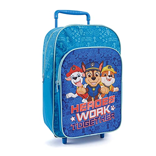 Paw Patrol Rucksack mit Rollen für Kleine Jungen 3 4 5 6 Jahre - Kindergarten Rollrucksack Helfer auf 4 Pfoten mit Abnehmbaren Rädern - Kinder Trolley Vorschule Marshall Chase Rubble - 36x24x12 cm