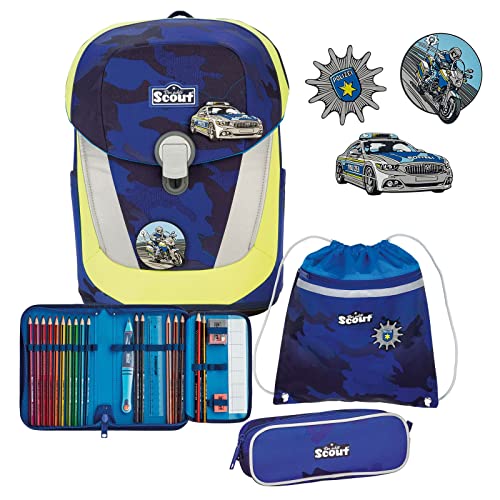 Scout Sunny II Extra Light - Schulranzen Set 4tlg. Blue Police