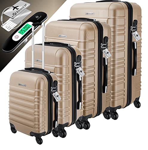 KESSER® 4tlg. Hartschalenkofferset Hartschalenkoffer Reisekoffer Set Reisekofferset Trolley Koffer Inkl. Kofferwaage + Gepäckanhänger Rollkoffer Schloss 4 Rollen ABS-Hartschale Teleskopgriff S-M-L-XL