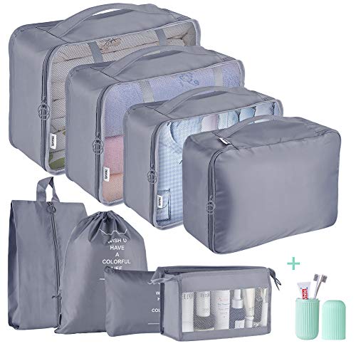 ionlyou Koffer Organizer Set 9-Teilig Kofferorganizer Reisetasche travel Organizer Wasserdichte Packtaschen Rucksack Packing Cubes Kleidertaschen für Kleidung Unterwäsche Kosmetik