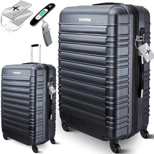 KESSER® Reisekoffer Hartschalen-Koffer Inkl. Kofferwaage + Gepäckanhänger Trolley Gepäck Rollkoffer Zahlenschloss 4 Rollen ABS-Hartschale Teleskopgriff (75cm – 120L, Anthrazit)