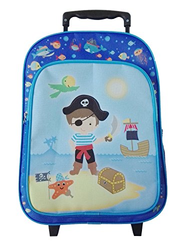 Idena 22045 - Rucksack Trolley mit 2 Rollen für Kinder, blau mit Piraten Motiv, als Handgepäckskoffer, Schultrolley und Kinderrucksack, ca. 40 x 28 x 17 cm